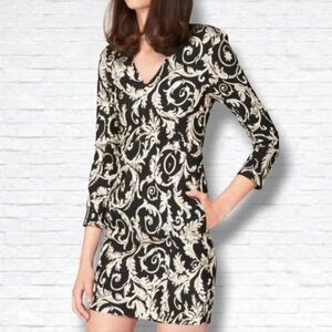 Anine Bing Black and Gold Long Sleeve Brocade Cocktail Mini Dress Size XS
